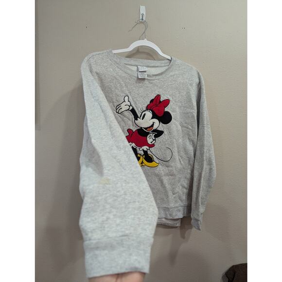 Women's heather gray sweatshirt w/Minnie Mouse embroidery size Large - Picture 3 of 11
